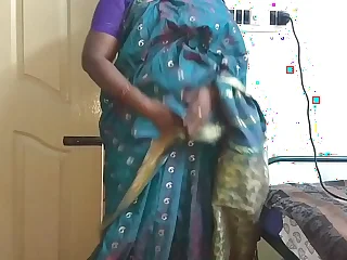 desi indian tamil telugu kannada malayalam hindi horny cheating wife vanitha wearing blue impulse saree showing chubby boobs and shaved pussy press hard boobs press nip rubbing pussy scold